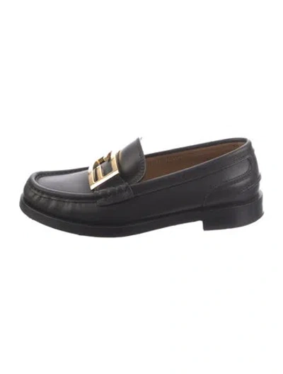 Pre-owned Fendi Ff Logo-plaque Leather Loafers In Black