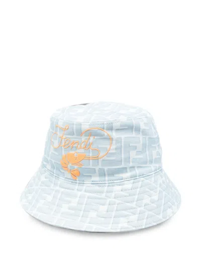 Fendi Ff Logo-print Bucket Hat In Blue