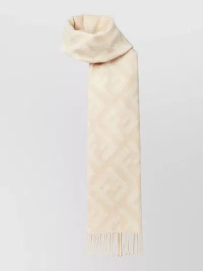 Fendi Ff Long Jacquard Knit Macro Motif Scarf In Neutral