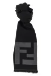 Fendi Ff Logo Scarf Rectangular Shape Fringed Edges In Black
