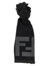 Fendi Ff Logo Scarf Rectangular Shape Fringed Edges In Black