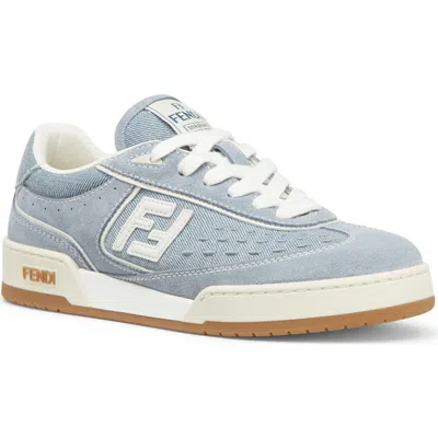 Fendi Match Denim Fabric Low Top Sneakers Grey In Gray