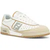 Fendi Leather Sneakers With Panelled Design And Contrast Sole In Ultrawhite/sage/linen