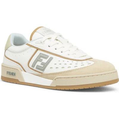 Fendi Uwhi Sage Linen Leather Sneakers In Neutral