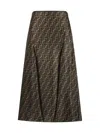 Fendi High Waisted Skirt In Twill Print Ff Clothing In Brown
