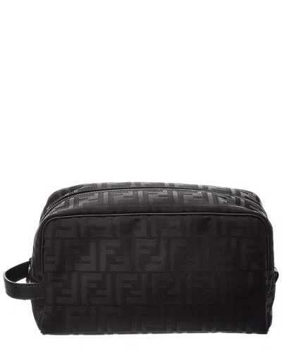 Fendi Ff Medium Nylon & Leather Pouch In Brown