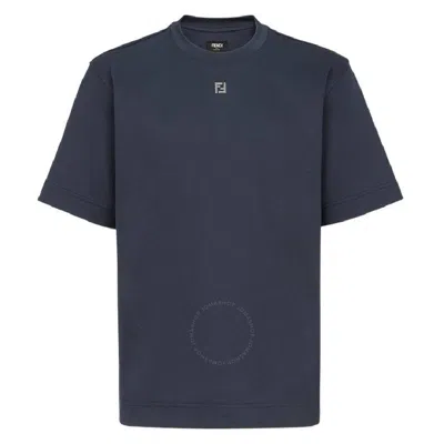 Fendi Ff Metal Detail Cotton T-shirt In Blue