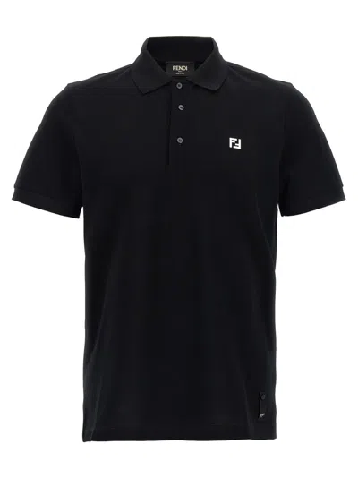 Fendi Ff Metallic Logo Polo Shirt In Black