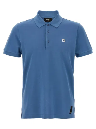 Fendi Ff Metallic Logo Shirt Polo Light Blue