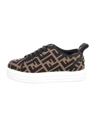 Pre-owned Fendi Ff Micro-perforated Rise Athletic Sneakers In Brown