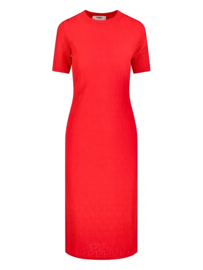 Fendi Ff Cotton And Viscose Dress Dresses Red