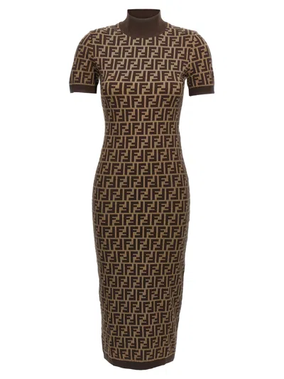 Fendi Fitted Midi Dress In Brown