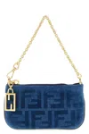 Fendi Mini Handbaguette Clutch With Zip Closure And Chain In Blue
