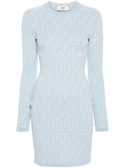 Fendi Embossed-ff Bodycon Dress In Clear Blue