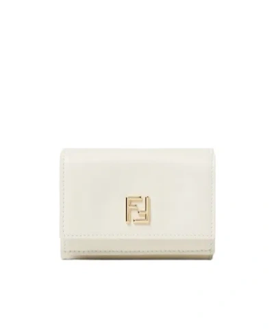 Fendi Ff Mini Trifold Parchment-coloured Leather Wallet In Beige