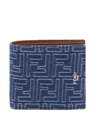 Fendi Ff-monogram Canvas Bifold Wallet In Blue
