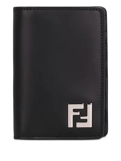 Fendi Leather Military Green Squared Ff Card Case Men In Black