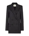 Fendi Logo Jacquard Double-breasted Crepe Blazer In Black