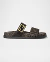 Fendi Leather Sandals With Double Strap And Buckle In Brown