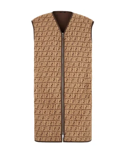 FENDI FENDI FF MONOGRAM EMBOSSED ZIP-UP VEST