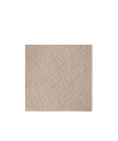 Fendi Ff Monogram Frayed Edge Scarf In Nude