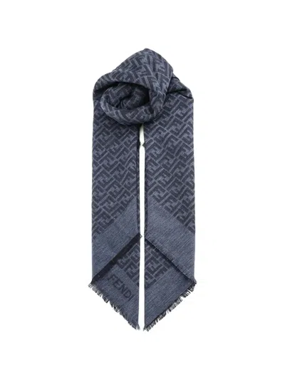 Fendi Ff Monogram Fringed Scarf In Gray