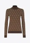 Fendi Ff Jacquard Turtleneck Sweater In Brown