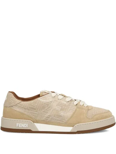 FENDI FF-MONOGRAM JACQUARD SUEDE-PANELS SNEAKERS