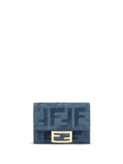 Fendi Ff Monogram Jacquard Wallet In Blue