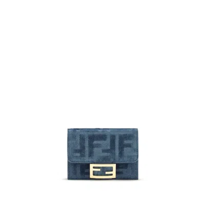 Fendi Ff Monogram Jacquard Wallet In Blue