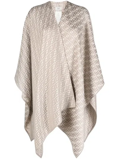 Fendi Ff-monogram Knitted Cape In Neutral
