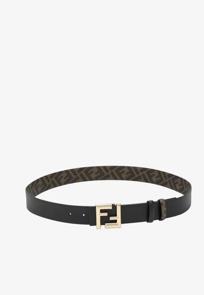 Fendi Ff Monogram Leather Belt In Black