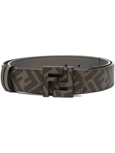 Fendi 3.5 Cm Reversible Monogrammed Leather Belt In Brown