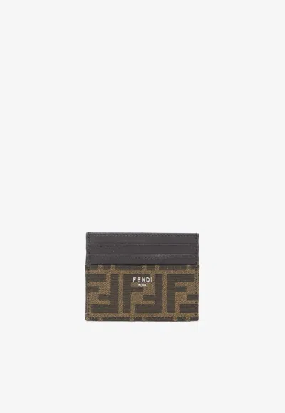 Fendi Ff Monogram Leather Cardholder In Brown