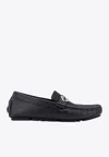 Fendi Round Toe Textured Leather Loafers In Black