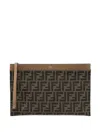 Fendi Ff-monogram Leather-trimmed Clutch Bag In Brown