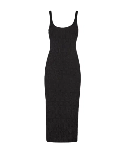 Fendi Ff Monogram Midi Dress In Black