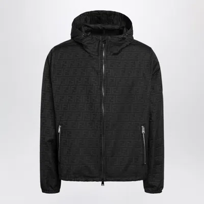Fendi Ff Monogram Motif Technical Fabric Hooded Jacket In Black