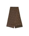 Fendi Ff Monogram-pattern Frayed Scarf In Brown