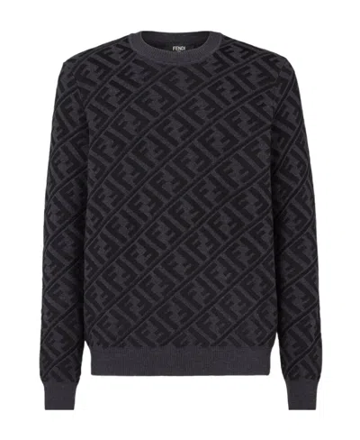 Fendi Ff Monogram-pattern Jumper In Black