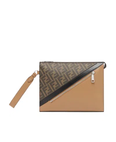Fendi Multicolour Leather Pouch In Brown