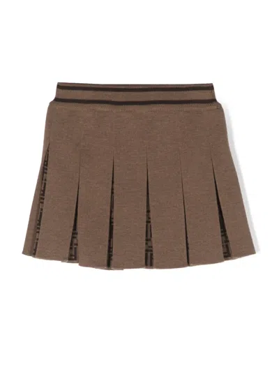 Fendi Babies' Ff Monogram-print Pleated Skirt In Brown