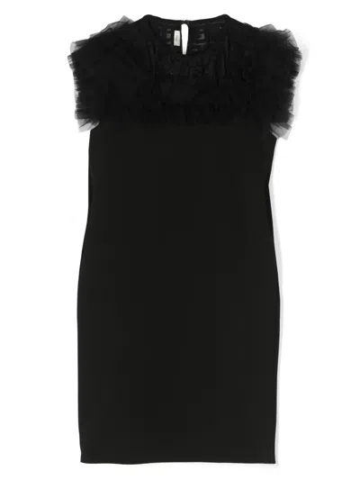 Fendi Kids' Ff Monogram-print Ruffled Dress In Black