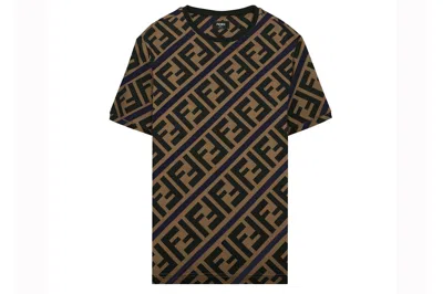 Pre-owned Fendi Ff Monogram Printed T-shirt Brown/navy