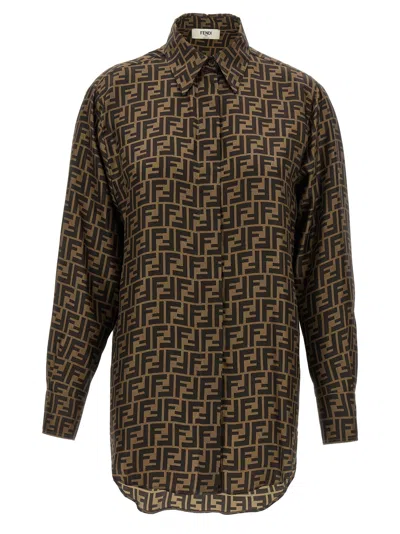 Fendi Ff Monogram Shirt In Tan