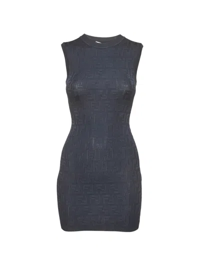 Pre-owned Fendi Ff Monogram Sleeveless Mini Dress In Blue