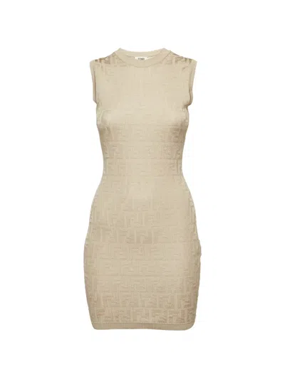 Pre-owned Fendi Ff Monogram Sleeveless Mini Dress In Neutrals