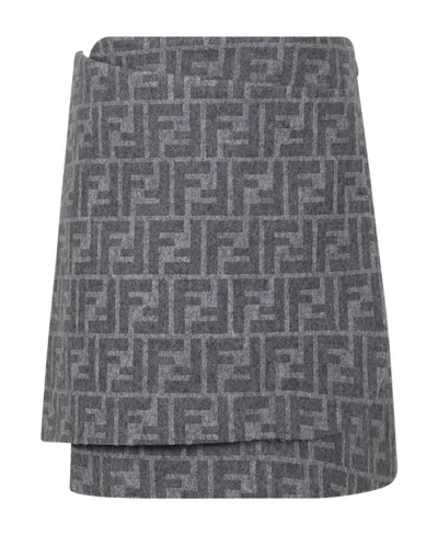 Fendi Ff-monogram Wrap Miniskirt In Gray