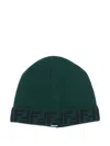 Fendi Ff-motif Beanie Hat In Green