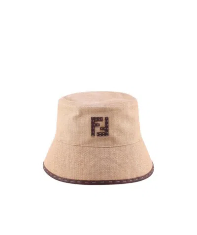 Fendi Ff Motif Bucket Hat In Nude